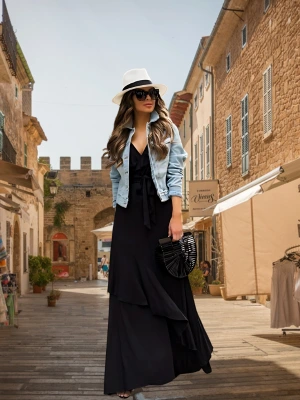 Ruffled Maxi Dress with a Denim Jacket